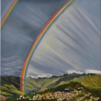 Schilderij getiteld "Rainbow in Loja" door Anna Mamonkina, Origineel Kunstwerk, Olie