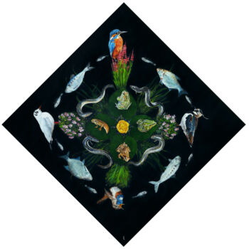 Painting titled "Mandala of the Sein…" by Sailev, Original Artwork, Oil Mounted on Wood Stretcher frame