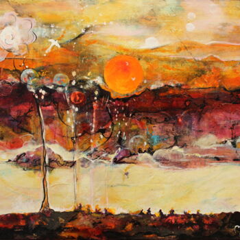 Peinture intitulée "le soleil de feu" par Marie Laplace, Œuvre d'art originale, Acrylique Monté sur Châssis en bois