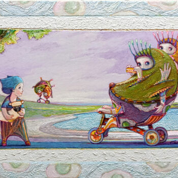 Pittura intitolato "ON WHEELS" da Carlo Salomoni, Opera d'arte originale, Acrilico Montato su Altro pannello rigido