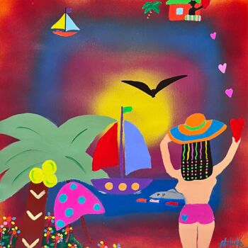 제목이 "Aventura de verano"인 미술작품 Philippe Seigle로, 원작, 아크릴 나무 들것 프레임에 장착됨