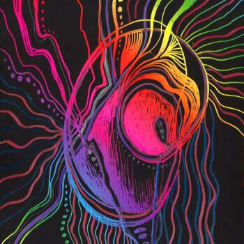 Schilderij getiteld "Birth of a Galaxy" door Olga Bragina, Origineel Kunstwerk, Scratchboard