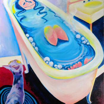 Schilderij getiteld "Bath-time" door Oberlin The Artist, Origineel Kunstwerk, Olie