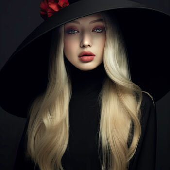 Grafika cyfrowa / sztuka generowana cyfrowo zatytułowany „Blonde in a black h…” autorstwa Saras, Oryginalna praca, Obraz gen…