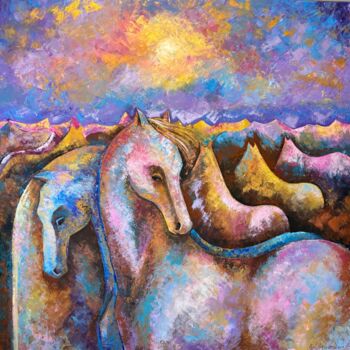 Malerei mit dem Titel "Horses Painting Ori…" von Nataliya Rozhdestvenskaya, Original-Kunstwerk, Acryl