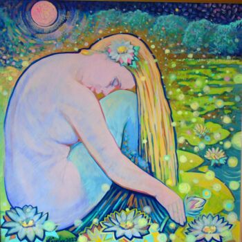 Painting titled "MERMAID" by Alex Kopylov, Original Artwork, Oil Mounted on Wood Stretcher frame