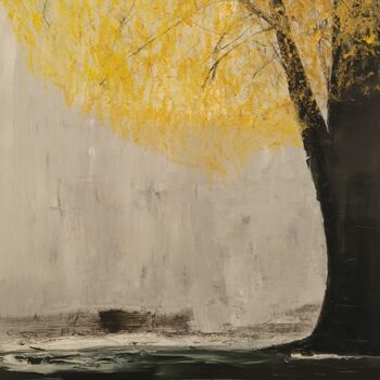 Painting titled "L'automne" by Philippe Petit, Original Artwork, Oil Mounted on Wood Stretcher frame