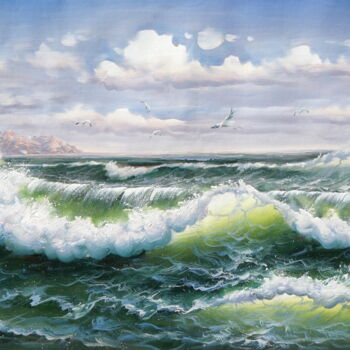 Pittura intitolato "Coastal Waves" da Angela Sardi, Opera d'arte originale, Olio