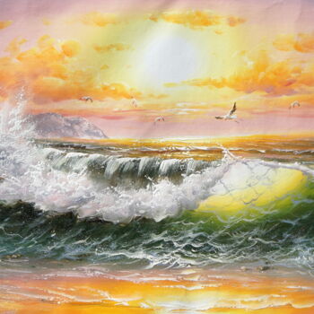 Pittura intitolato "Golden Waves" da Angela Sardi, Opera d'arte originale, Olio