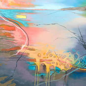 Painting titled "Below The Horizon" by Astrid Dahl, Original Artwork, Oil Mounted on Wood Stretcher frame