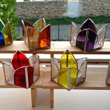 Sculpture intitulée "Photophores "Tulipe…" par Renaud Angerville-Langlois, Œuvre d'art originale, Verre
