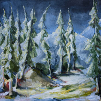 Malerei mit dem Titel "Waldinneres" von Regina Thyssen, Original-Kunstwerk, Öl Auf Keilrahmen aus Holz montiert