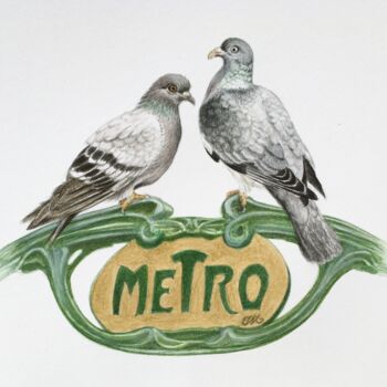 Peinture intitulée "pigeons métro" par Isabelle Molinard, Œuvre d'art originale, Aquarelle