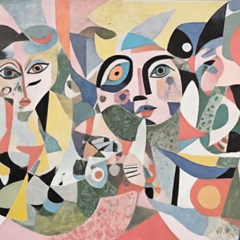 Painting titled "Three Women with Bi…" by Asel, Original Artwork, Acrylic Mounted on Wood Stretcher frame