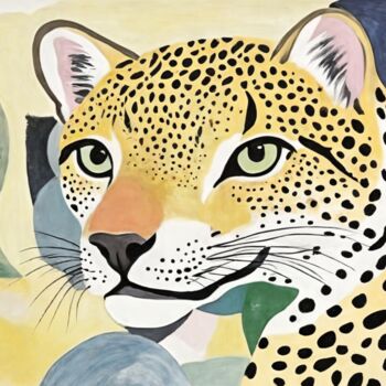 Ζωγραφική με τίτλο "The Leopard's Gaze:…" από Asel, Αυθεντικά έργα τέχνης, Ακρυλικό Τοποθετήθηκε στο Ξύλινο φορείο σκελετό