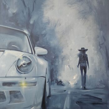 Painting titled "The girl & a porsche" by Vadim Kovalev, Original Artwork, Oil