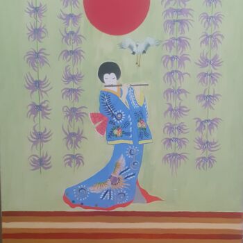 Painting titled "GEISHA FLUTE" by Jacky Chewkor, Original Artwork, Oil