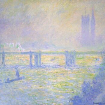 Painting titled "Charing Cross Bridge" by Claude Monet, Original Artwork, Oil Mounted on artwork_cat.