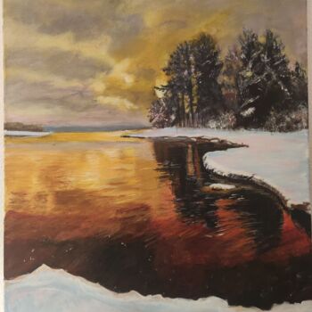 Painting titled "Paysage d'hiver num…" by Patrick Foi, Original Artwork, Acrylic Mounted on Wood Stretcher frame