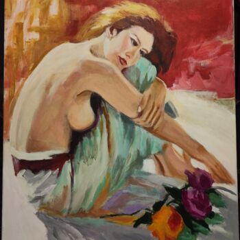 Jeune femme au dos nu avec trois roses