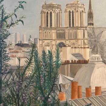 Peinture intitulée "La cathédrale Notre…" par Marie France Garrigues, Œuvre d'art originale, Huile Monté sur Châssis en bois