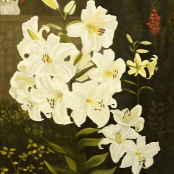 Peinture intitulée "Lilies" par Tudor Gafton, Œuvre d'art originale, Huile Monté sur Châssis en bois