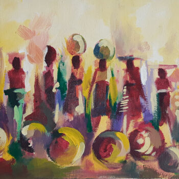 「Hawkers on the move」というタイトルの絵画 Alex Mensahによって, オリジナルのアートワーク, アクリル