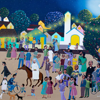 Peinture intitulée "Passeio a Cavalo" par Sandro Carvalho, Œuvre d'art originale, Encre
