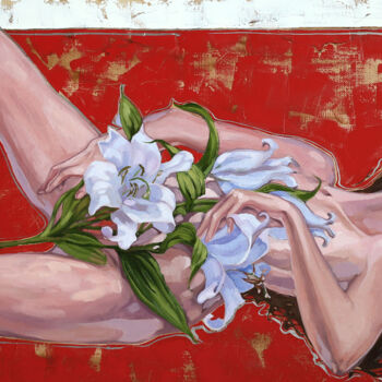 Pintura intitulada "Woman with lilies" por Lola Marinn, Obras de arte originais, Óleo