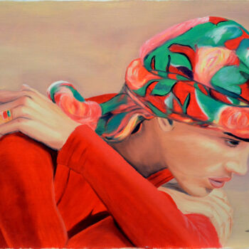 Painting titled "Femme au turban" by Jacques Maupas, Original Artwork, Oil Mounted on Wood Stretcher frame