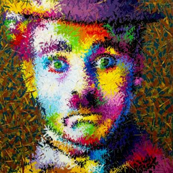 Painting titled "Charlie  Chaplin" by Anatolii Rabkov, Original Artwork, Acrylic Mounted on Wood Stretcher frame