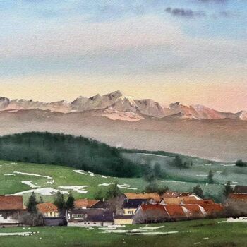 Peinture intitulée "DOUCEUR DU CRÉPUSCU…" par Alix Xu, Œuvre d'art originale, Aquarelle Monté sur Châssis en bois