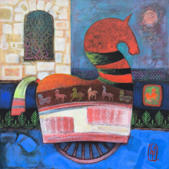 Painting titled "Echoes of the Past" by Abgar Khachatryan, Original Artwork, Oil Mounted on Wood Stretcher frame