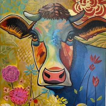Peinture intitulée "La vache heureuse" par Pascal Chaduiron (Cha), Œuvre d'art originale, Acrylique