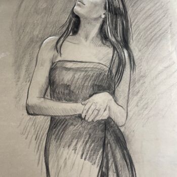 제목이 "Femme"인 그림 Eva Vorfeld로, 원작, 숯 판지에 장착됨