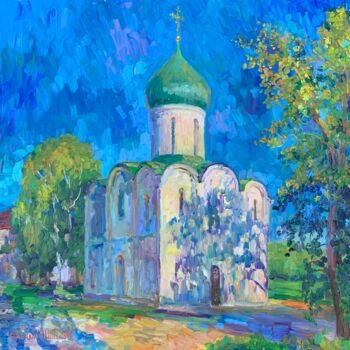 Painting titled "Сентябрьский вечер…" by Vasilii Shikhanov, Original Artwork, Oil Mounted on Wood Stretcher frame