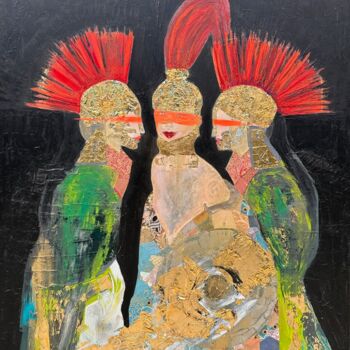 Painting titled "Die drei Schildmaid…" by Eda Groneberg, Original Artwork, Oil Mounted on Wood Stretcher frame