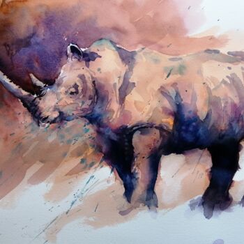 绘画 标题为“rhinos 5” 由Giorgio Gosti, 原创艺术品, 水彩