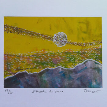 Printmaking titled "Lune descendante RE…" by Michèle Froment, Original Artwork, Linocuts