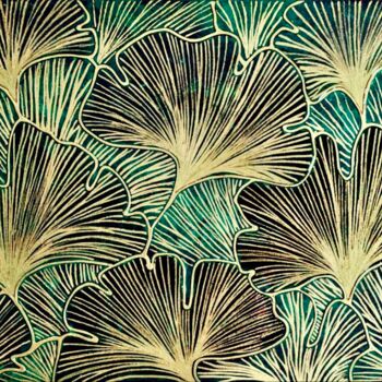 Painting titled "Gingo leaves" by Loremar, Original Artwork, Acrylic Mounted on Wood Stretcher frame