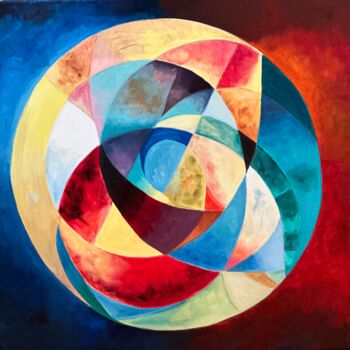 「Geometry of the Uni…」というタイトルの絵画 Larisa Robinsによって, オリジナルのアートワーク, オイル ウッドストレッチャーフレームにマウント