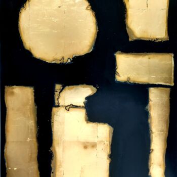 Painting titled "Golden 123" by Elie D'Oleron, Original Artwork, Acrylic Mounted on Wood Stretcher frame