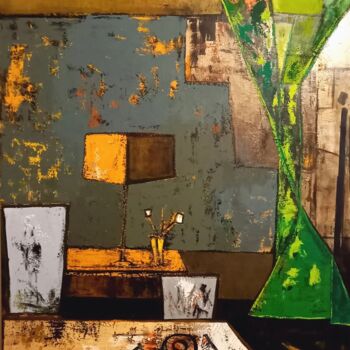 Painting titled "Intérieur de juille…" by Frédérique Manley, Original Artwork, Oil Mounted on Wood Stretcher frame