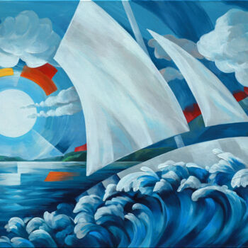 Ζωγραφική με τίτλο "Regatta / Sailboot" από Lutz Gaede, Αυθεντικά έργα τέχνης, Ακρυλικό Τοποθετήθηκε στο Ξύλινο φορείο σκελε…