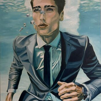 제목이 "Underwater"인 미술작품 Phoenix Conte로, 원작, 기름 나무 들것 프레임에 장착됨