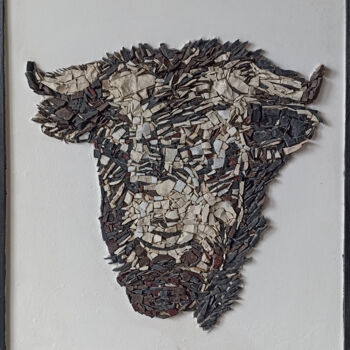 Sculpture titled "La mala educacion" by Deniz Bernardi, Original Artwork, Mosaic Mounted on Wood Stretcher frame