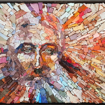 Sculpture titled "Corner" by Deniz Bernardi, Original Artwork, Mosaic Mounted on Wood Panel
