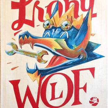 Peinture intitulée "Irony Wolf" par Alexander Mikhaylov, Œuvre d'art originale, Acrylique Monté sur Châssis en bois