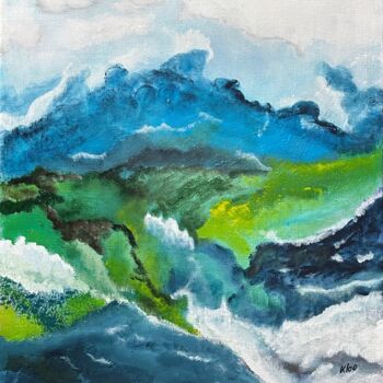 Painting titled "PYRÉNÉES RÊVÉES" by Pascale Rey-Texier, Original Artwork, Acrylic Mounted on Wood Stretcher frame