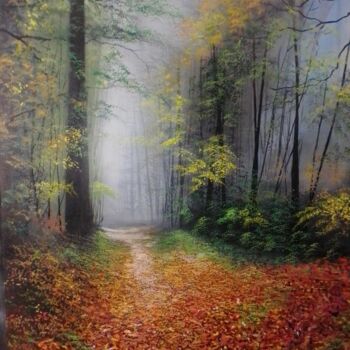 Ζωγραφική με τίτλο "Misty leaves" από Moin Uddin, Αυθεντικά έργα τέχνης, Ακρυλικό
